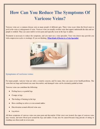 How Can You Reduce The Symptoms Of Varicose Veins?