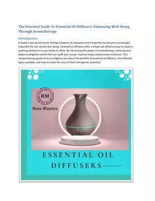 The Essential Guide To Essential Oil Diffusers Enhancing Well-Being Through Aromatherapy