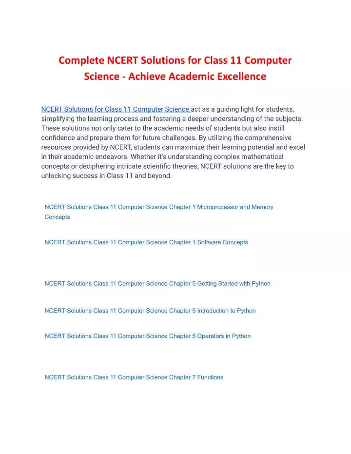 complete ncert solutions for class 11 computer