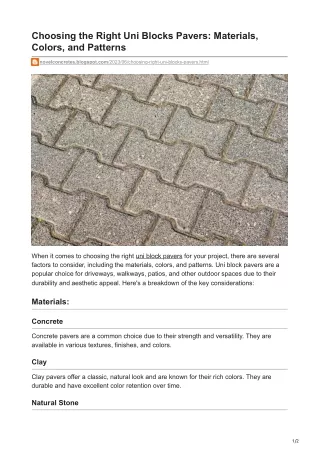 Choosing the Right Uni Blocks Pavers Materials Colors and Patterns