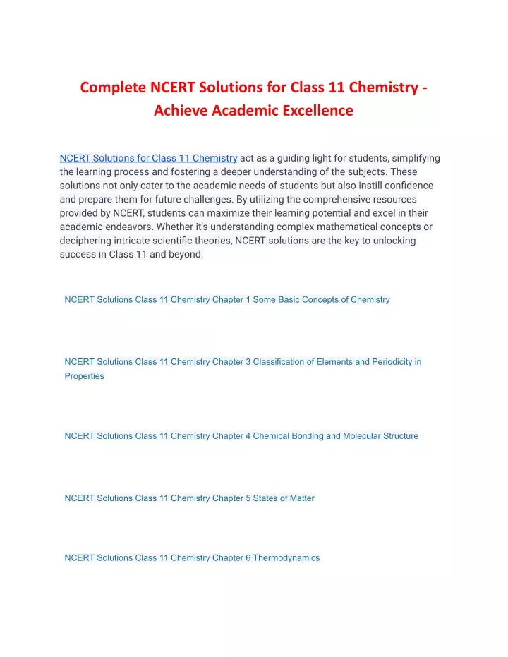 complete ncert solutions for class 11 chemistry