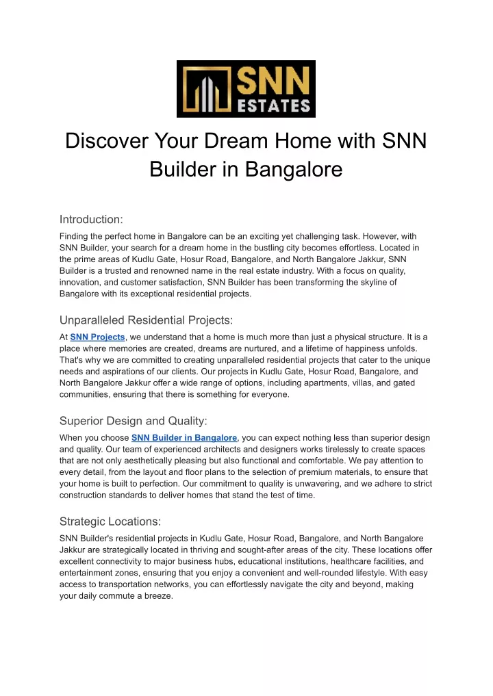 discover your dream home with snn builder