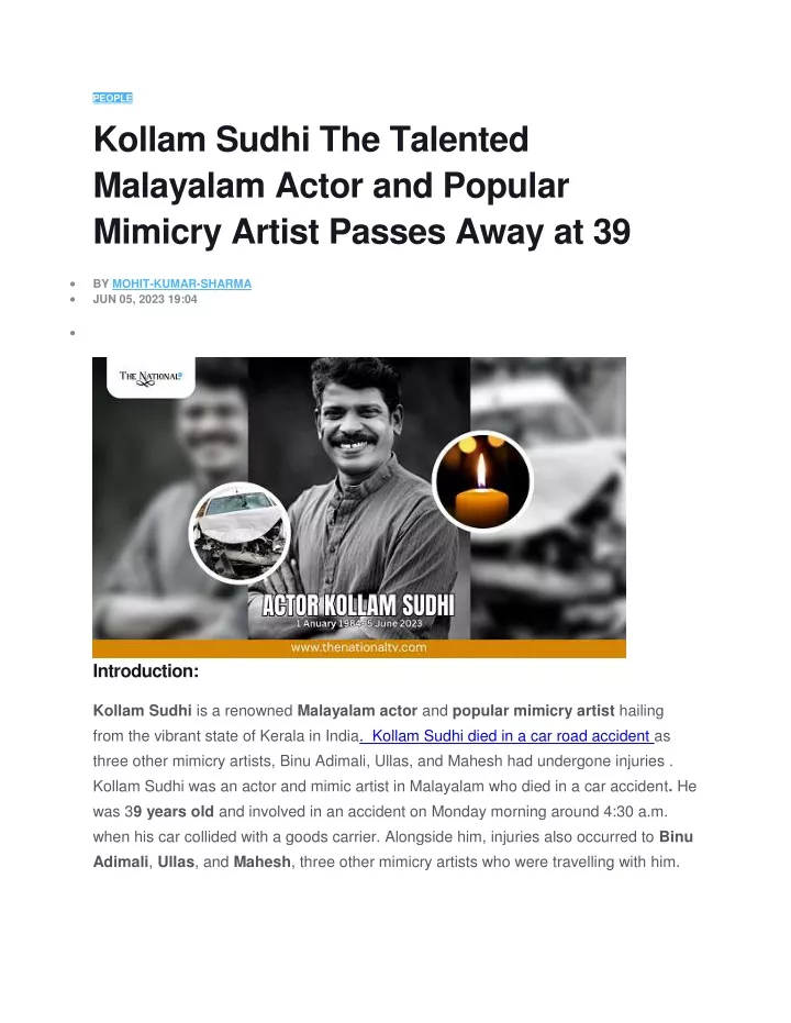 people kollam sudhi the talented malayalam actor