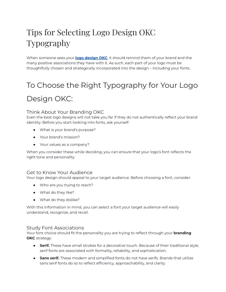 tips for selecting logo design okc typography