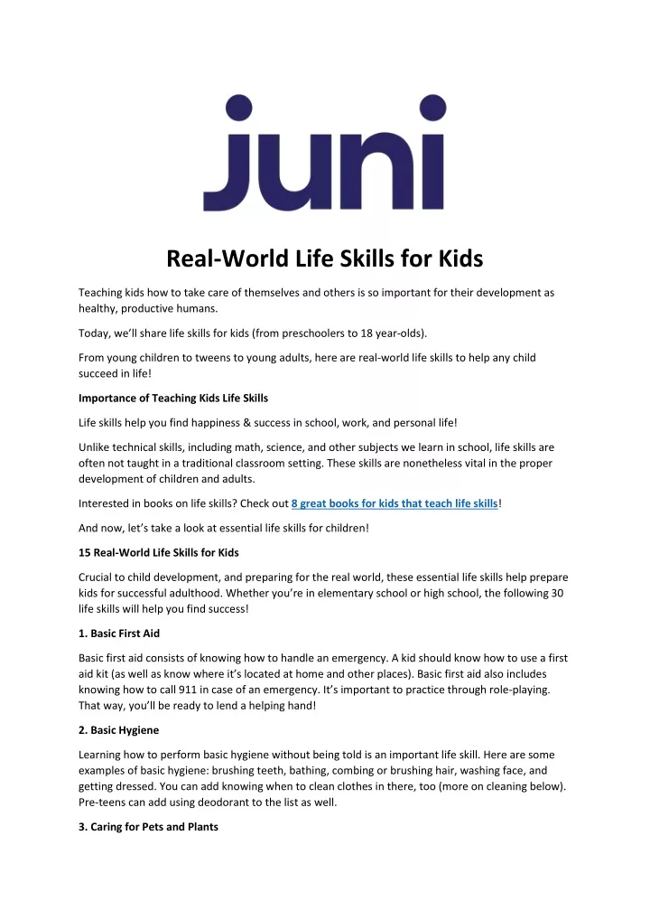 real world life skills for kids