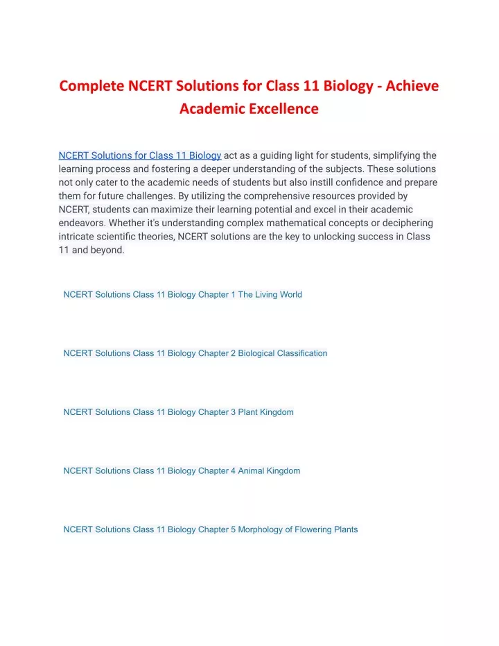 complete ncert solutions for class 11 biology