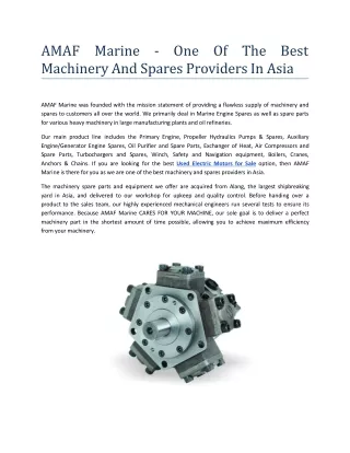 AMAF Marine - One Of The Best Machinery And Spares Providers In Asia .ppt