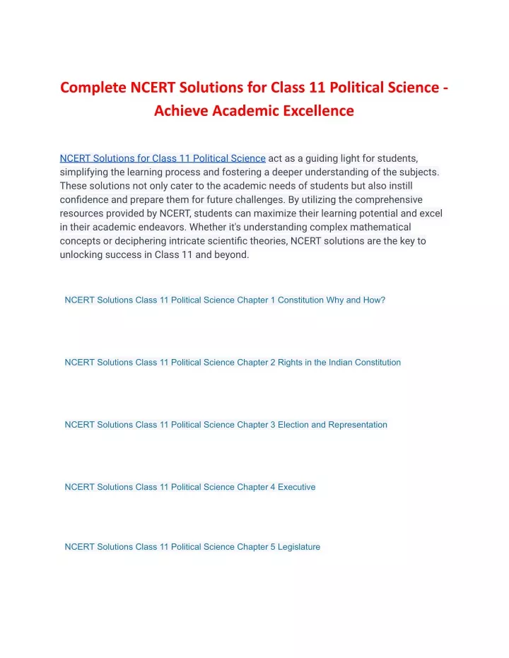 complete ncert solutions for class 11 political