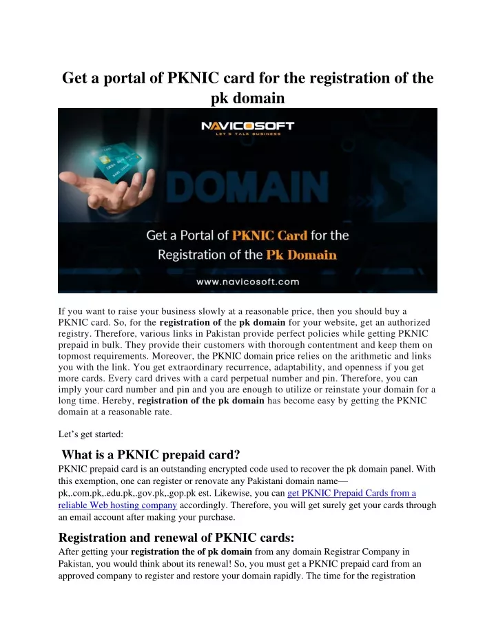 get a portal of pknic card for the registration