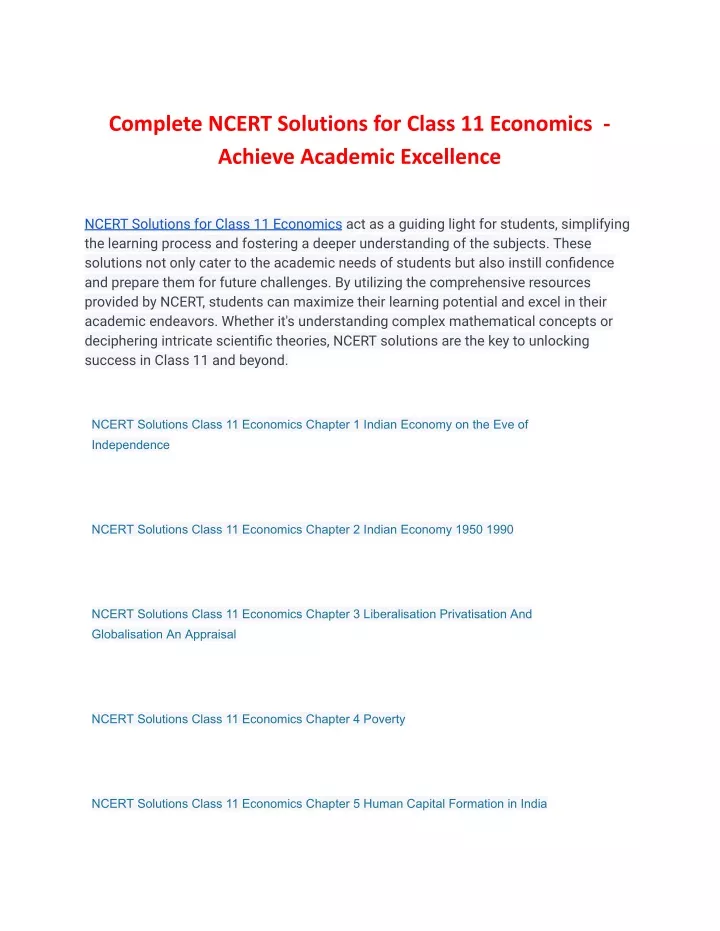 complete ncert solutions for class 11 economics