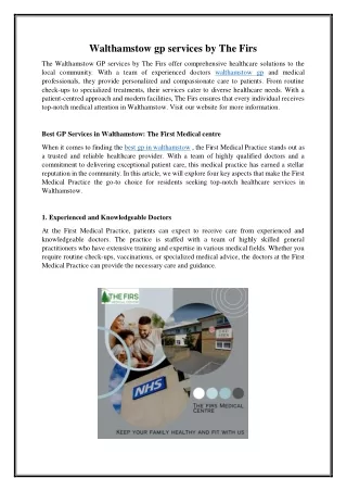walthamstow gp services by the firs