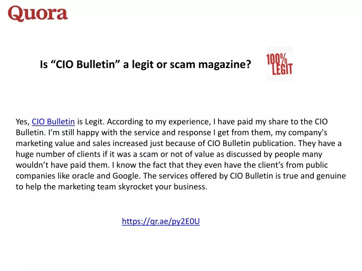 is cio bulletin a legit or scam magazine