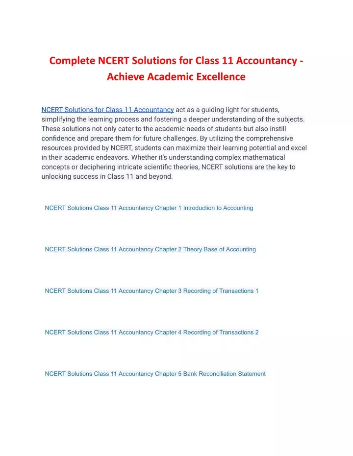 complete ncert solutions for class 11 accountancy