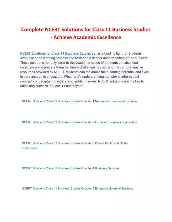 complete ncert solutions for class 11 business