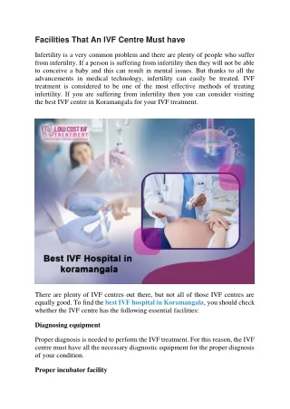 facilities that an ivf centre must have