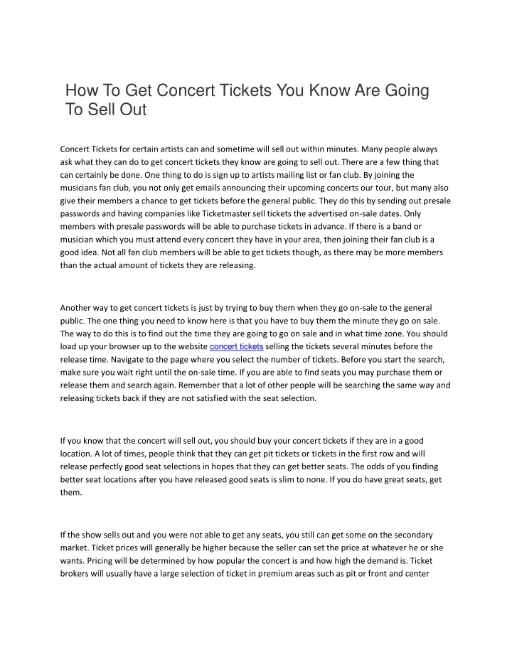how to get concert tickets you know are going
