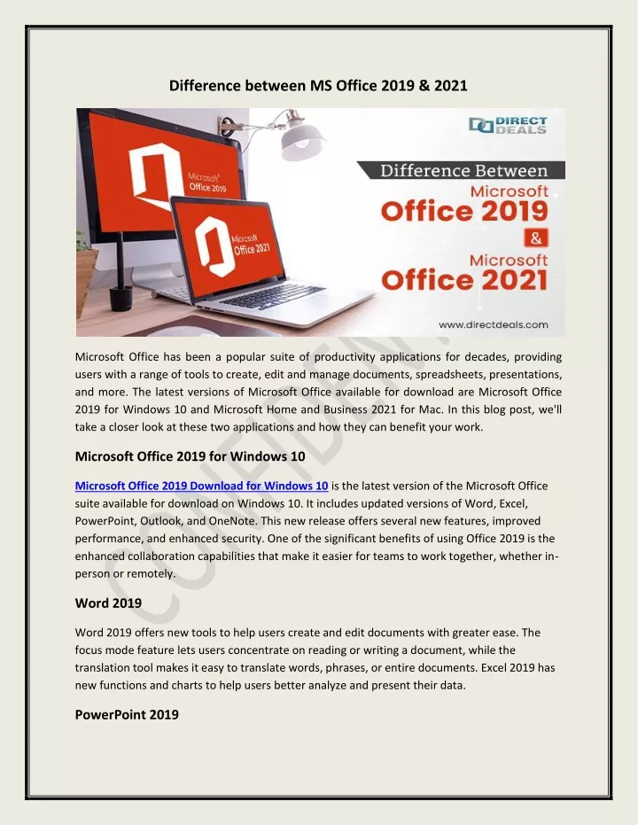 difference between ms office 2019 2021
