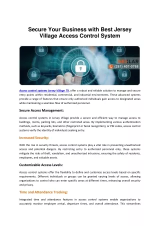 Secure Your Business with Best Jersey Village Access Control System