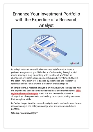 Enhance Your Investment Portfolio with the Expertise of a Research Analyst