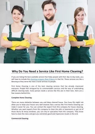 Why Do You Need a Service Like First Home Cleaning?