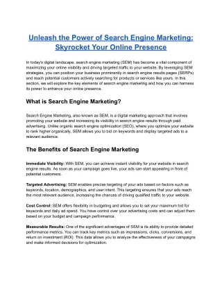 unleash the power of search engine marketing
