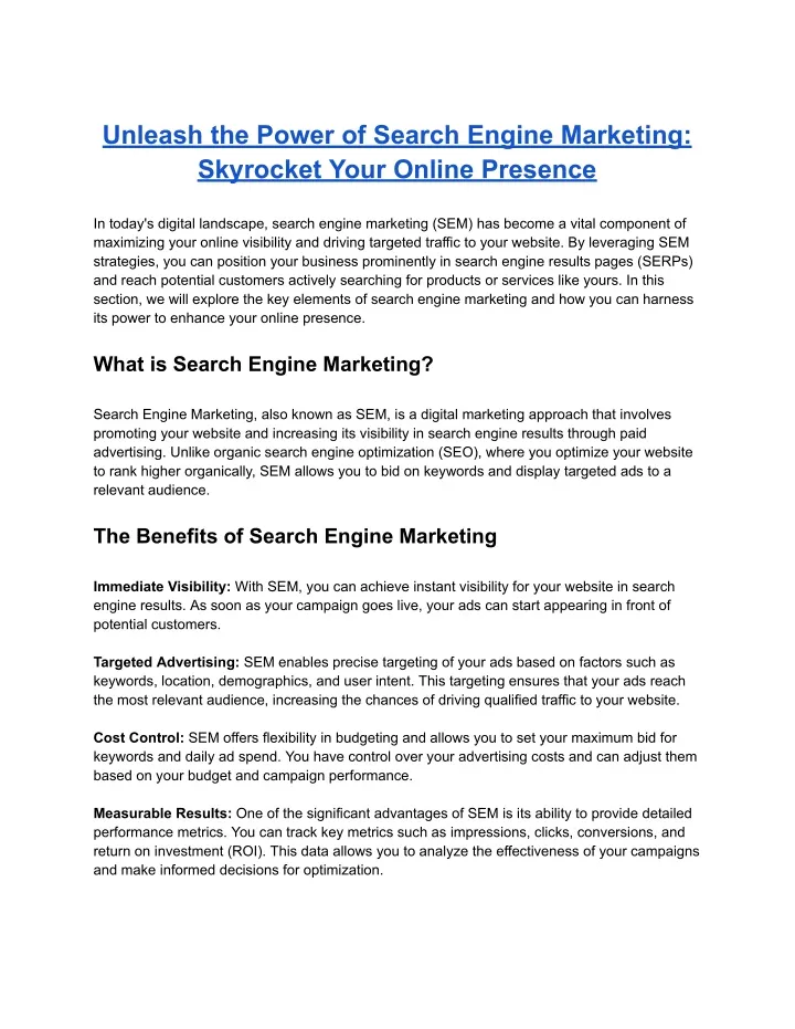 unleash the power of search engine marketing