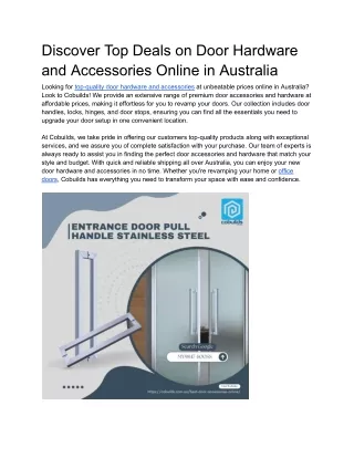 Discover Top Deals on Door Hardware and Accessories Online in Australia