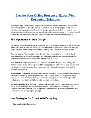 Elevate Your Online Presence: Expert Web Designing Solutions