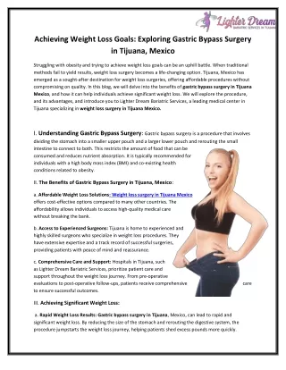 Achieving Weight Loss Goals Exploring Gastric Bypass Surgery in Tijuana, Mexico