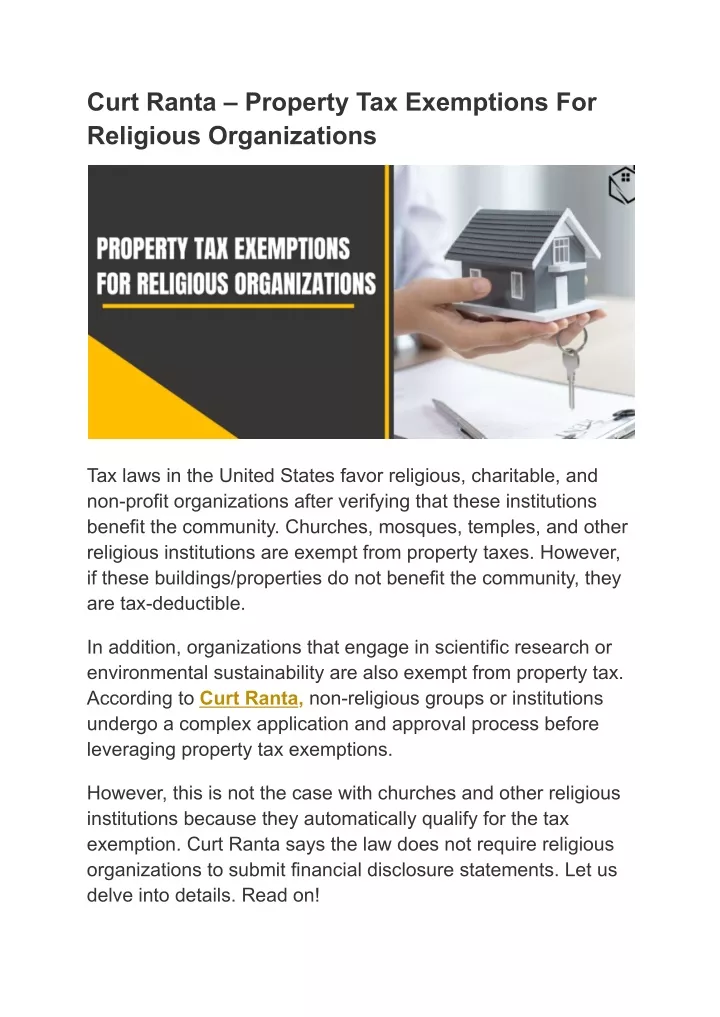 curt ranta property tax exemptions for religious