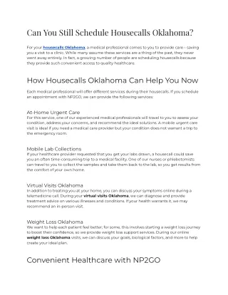 can you still schedule housecalls oklahoma