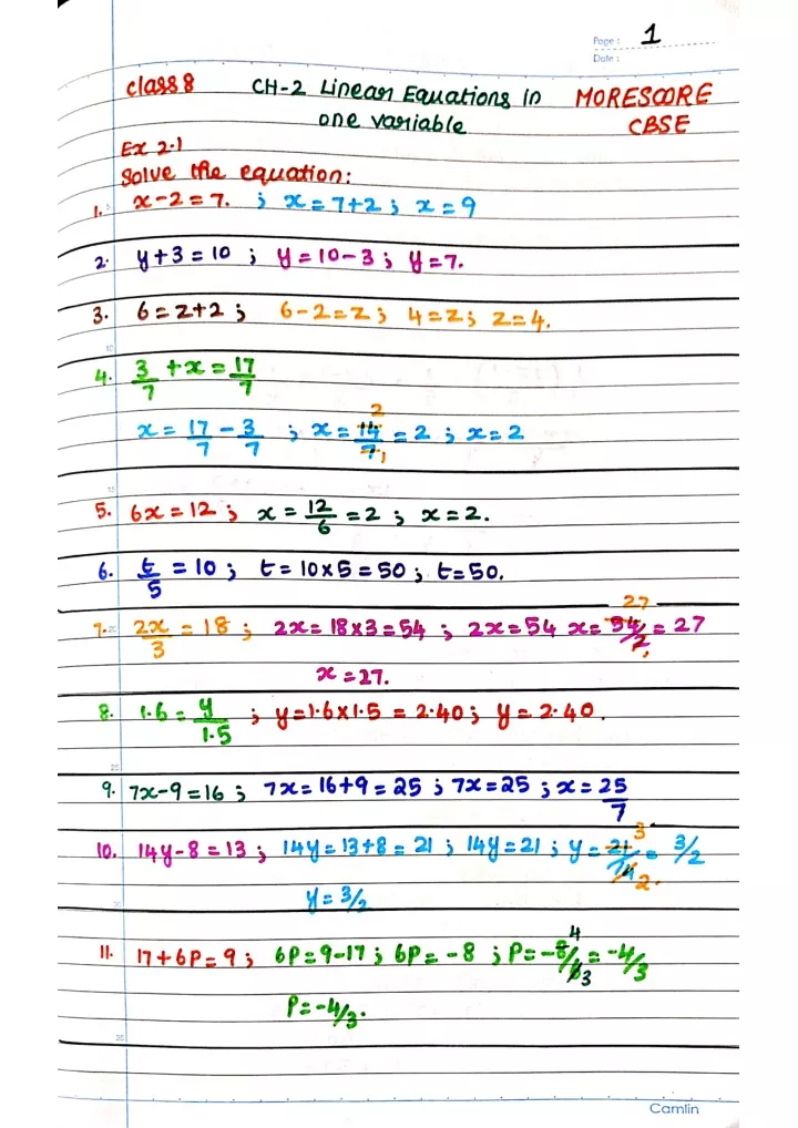 PPT - class 8 ncert chapter 2. Linear equations in one variable Ex 2.1 ...