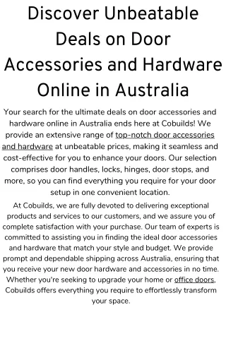 Discover Unbeatable Deals on Door Accessories and Hardware Online in Australia