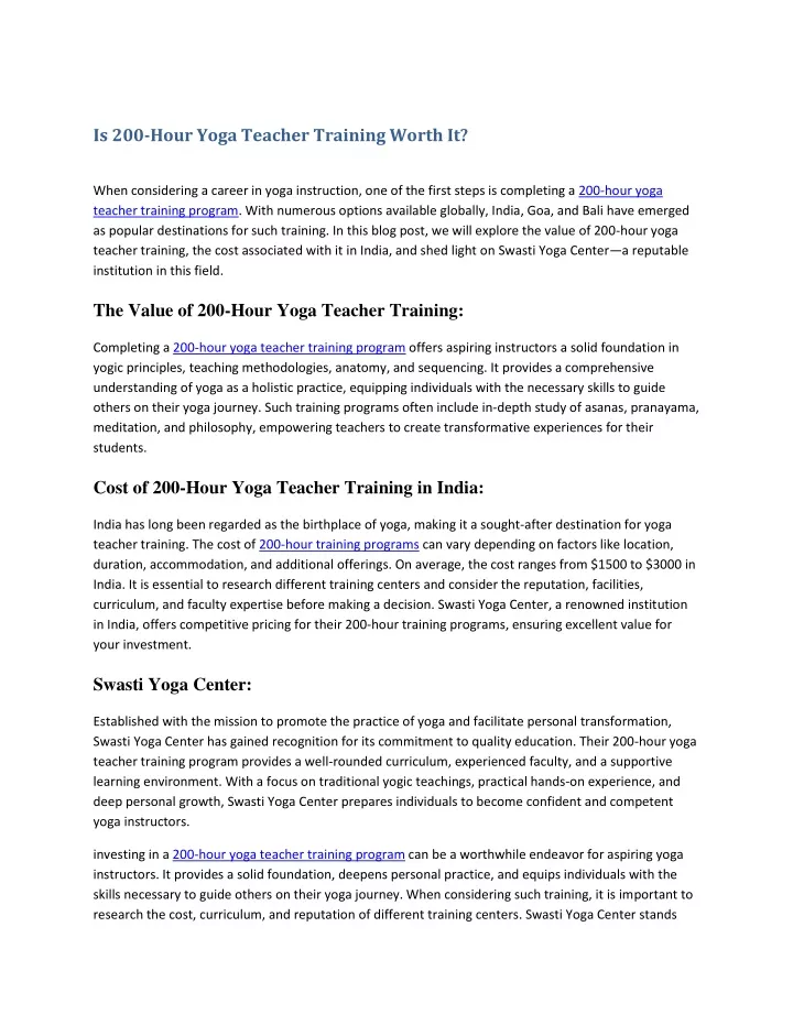 is 200 hour yoga teacher training worth it