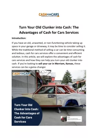 Turn-Your-Old-Car-into-Cash-The-Advantages-of-Cash-for-Cars-Services