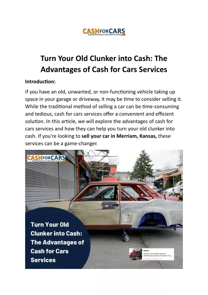 turn your old clunker into cash the advantages