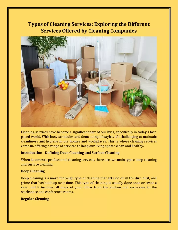 types of cleaning services exploring