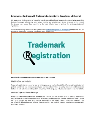 Empowering Business With Trademark Registration in Bangalore and Chennai