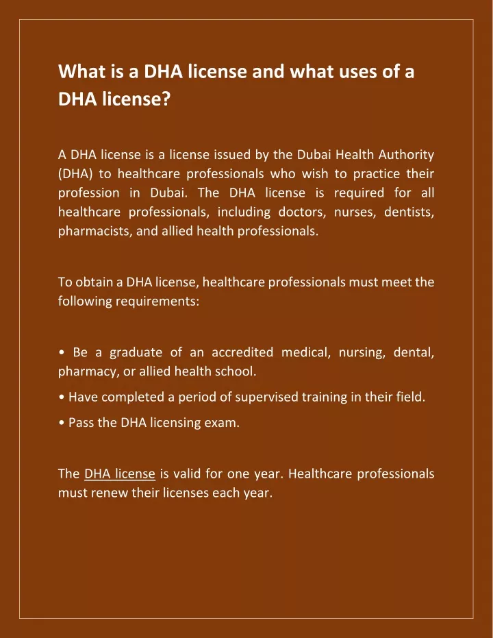 what is a dha license and what uses