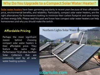 Why Do You Upgrade to a Compact Solar Water Heater