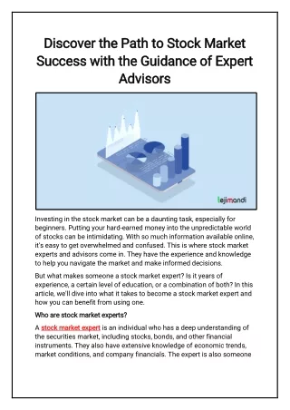 Discover the Path to Stock Market Success with the Guidance of Expert Advisors