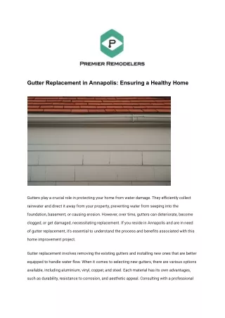 Gutter Replacement in Annapolis: Ensuring a Healthy Home