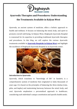 Ayurvedic Therapies and Procedures Understanding the Treatments Available in Kalyan West