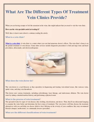 What Are The Different Types Of Treatment Vein Clinics Provide?