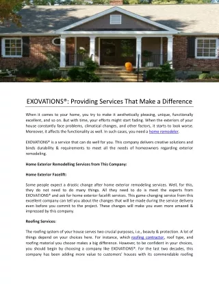 EXOVATIONS®-Providing Services That Make a Difference