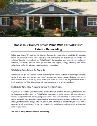 Boost Your Home's Resale Value With EXOVATIONS® Exterior Remodeling