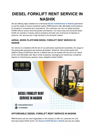 DIESEL FORKLIFT RENT SERVICE IN NASHIK