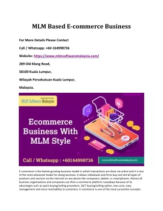 MLM Based E-commerce Business