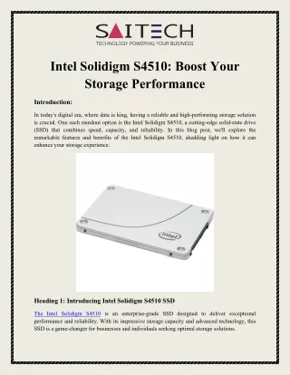 Intel Solidigm S4510 Boost Your Storage Performance