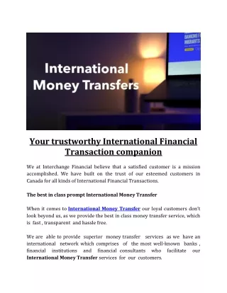 Your trustworthy International Financial Transaction companion